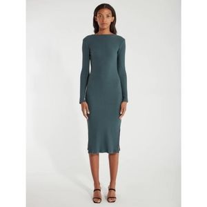 Billie the Label Hunter Greening Sleeve Side Slit Wilma Rib Knit Midi Dress EUC
